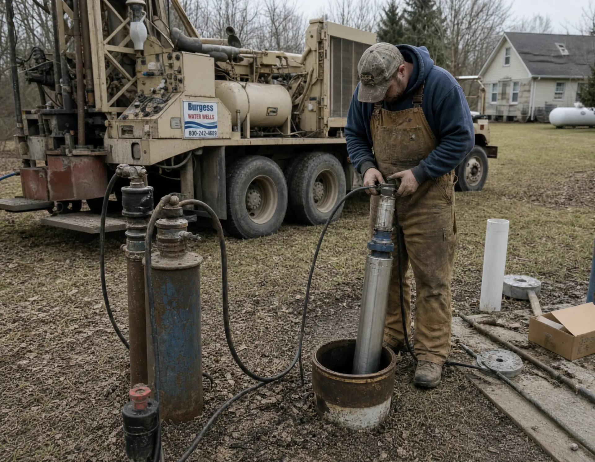 Burgess Drilling technician servicing a well pump at an Ohio property